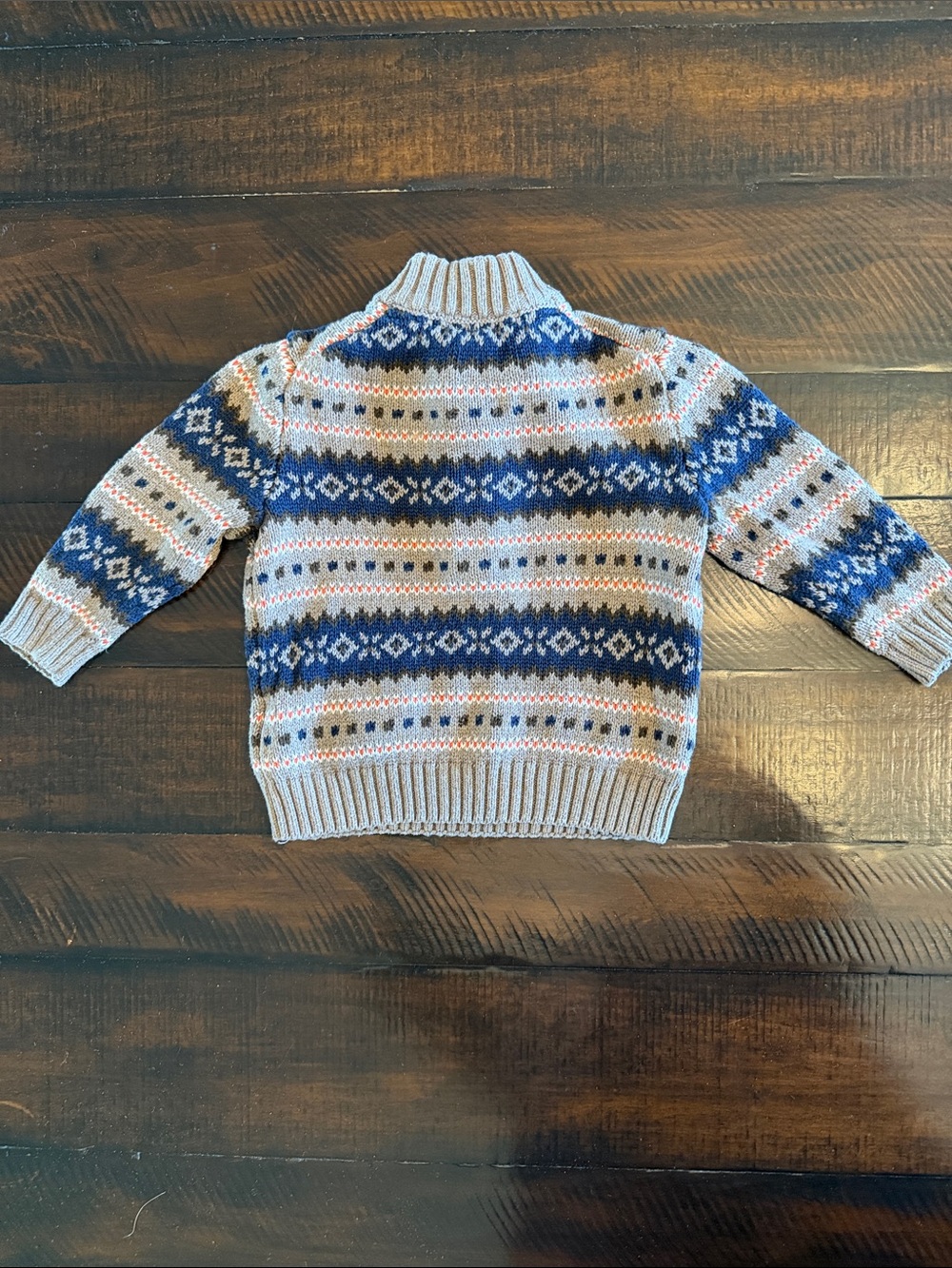 2 Kids Fair Isle Button Knit Sweater - Beige & Cream and Grey and Maroon - Picture 3 of 7